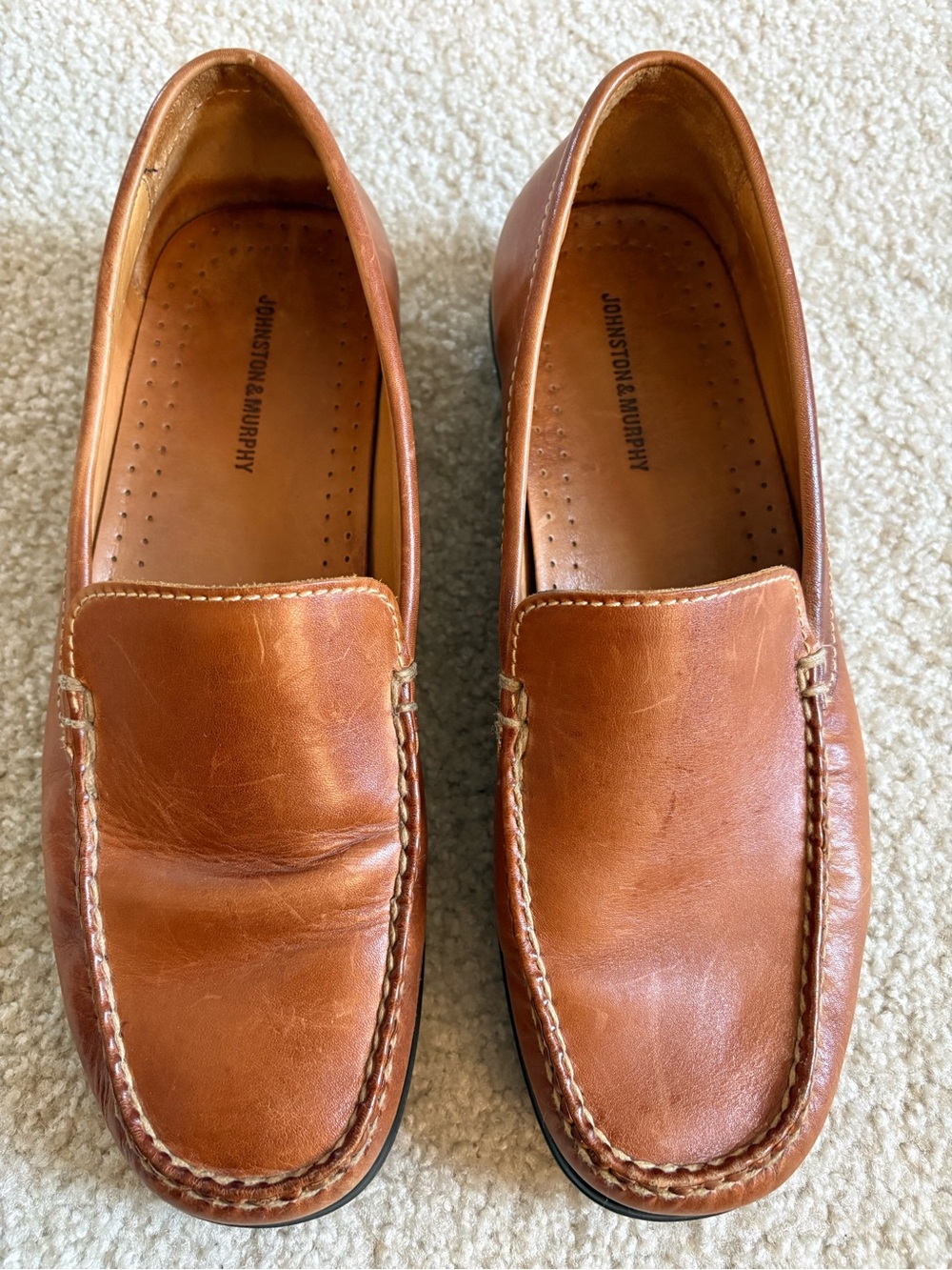 Johnston & Murphy Cognac Leather Slip-On Moccasins